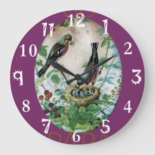Lovely Birds Go Papa Time simple basic needs Large Clock