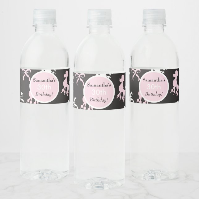 Lovely Birthday poodles Water Bottle Label (Bottles)