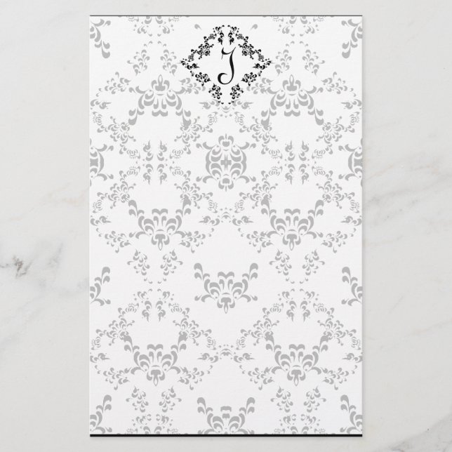Lovely Black and White Damask Personal Stationery (Front)