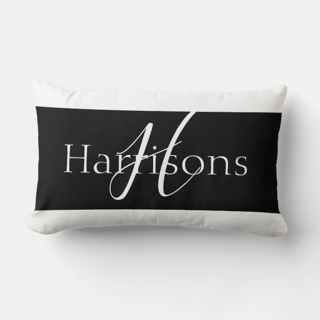 Lovely Black and White Elegant Monogram Family Lumbar Pillow (Front)