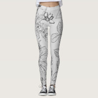 Lovely black and white etchings of leaves and pods leggings