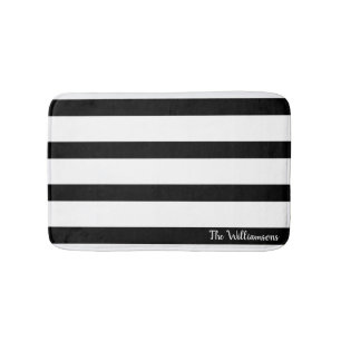 Lovely Black and White Striped Bath Mat