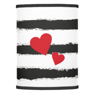 Lovely BLACK Brushstroke STRIPES with 2 Red Hearts Lamp Shade