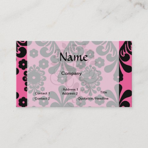 lovely black damask on bright pink chic business card template