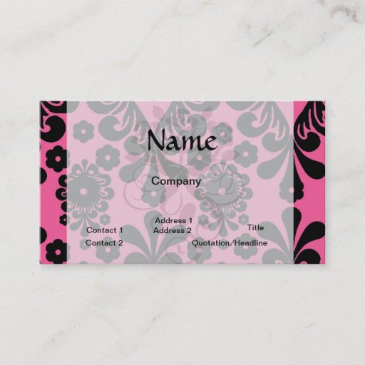 Customizable lovely black damask on bright pink chic business card template