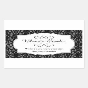 Lovely black damask pattern out of town gift bag rectangular sticker