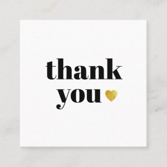 lovely black text gold hearty thank you square business card | Zazzle