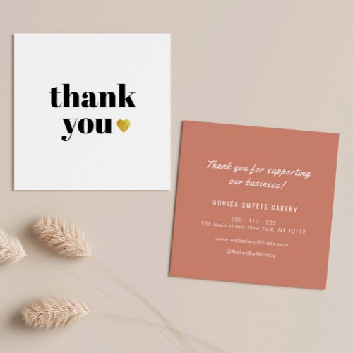 lovely black text gold hearty thank you square business card