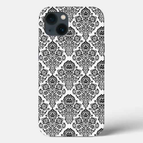 Lovely Black White Elegant Damask Floral Pattern  iPhone 13 Case