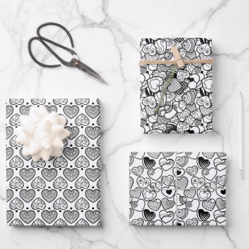 Lovely Black  White Hearts Wrapping Paper Sheets