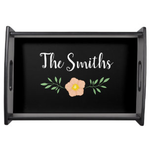 Lovely Black with floral laurel Serving Tray