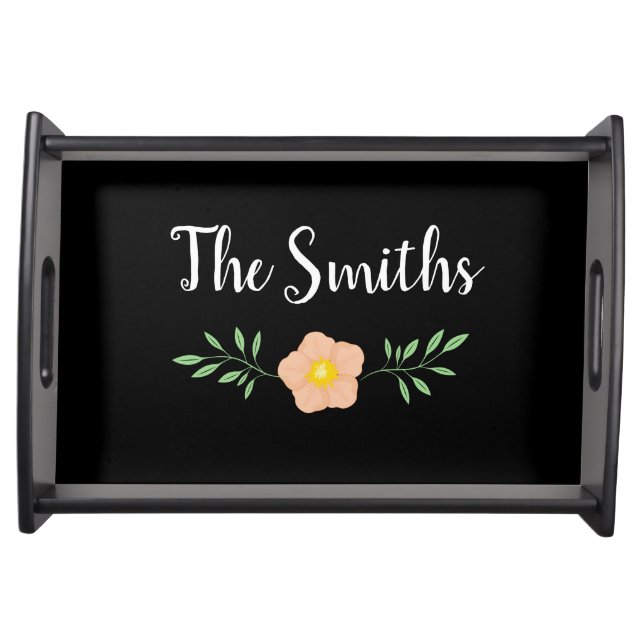 Lovely Black with floral laurel Serving Tray (Front)