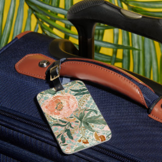 Lovely Blooming Peach Flowers and Leaves, Pattern Luggage Tag