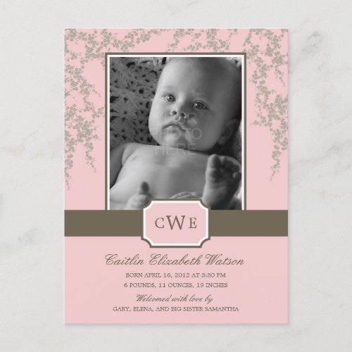 Lovely Blossoms Baby Birth Announcement Pink