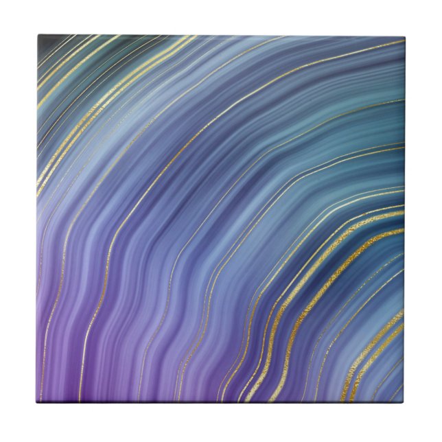 Lovely Blue and gold Geode Style Ceramic Ceramic Tile (Front)