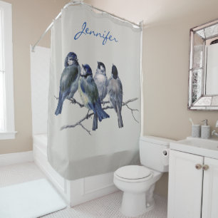 Lovely Blue and Gray Birds on a Branch Vintage Shower Curtain