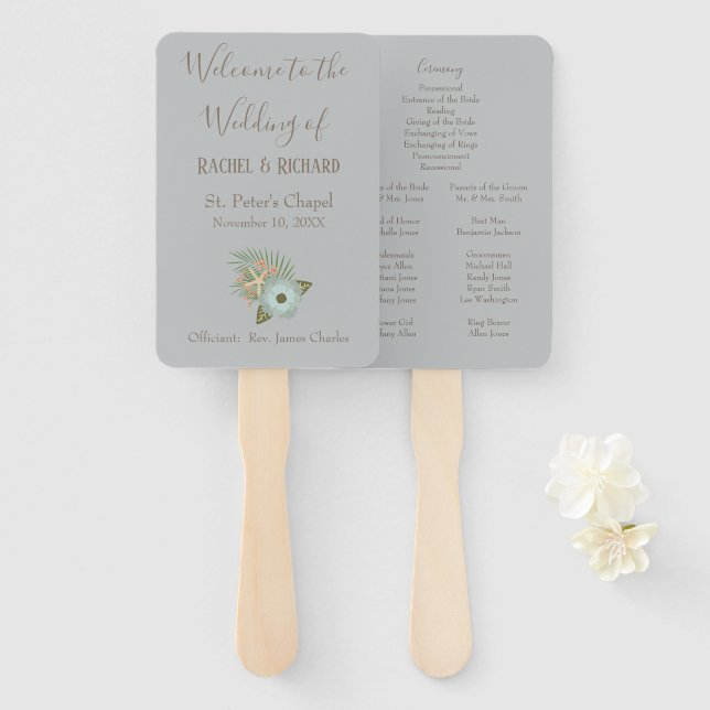 Lovely Blue and Gray Wedding Program Hand Fan (Front and Back)