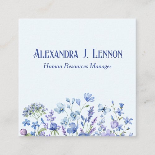 Lovely Blue and Lavender Wildflower Garden Square Business Card