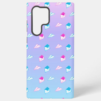 Lovely Blue and Pink Paper Plane Letter and Envelo Samsung Galaxy S22 Ultra Case