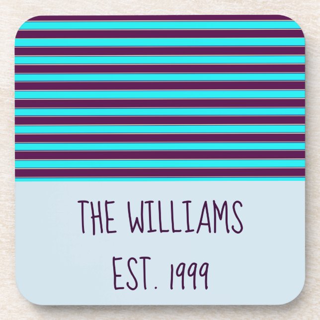 Lovely Blue and Purple Stripes Beverage Coaster (Front)