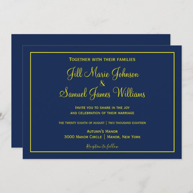 Lovely Blue and Yellow Wedding Invitation (Front/Back)