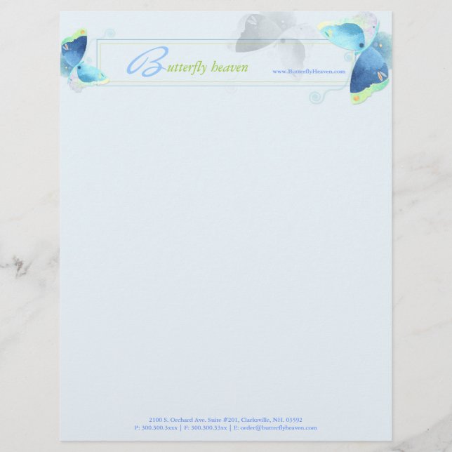 Lovely Blue Butterflies Business Letterhead (Front)