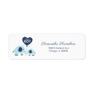 Lovely Blue Elephant Boy Baby Shower Label