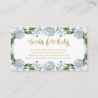 Lovely Blue Floral Baby Shower Books For Baby Enclosure Card