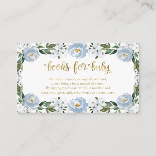 Lovely Blue Floral Baby Shower Books For Baby Enclosure Card