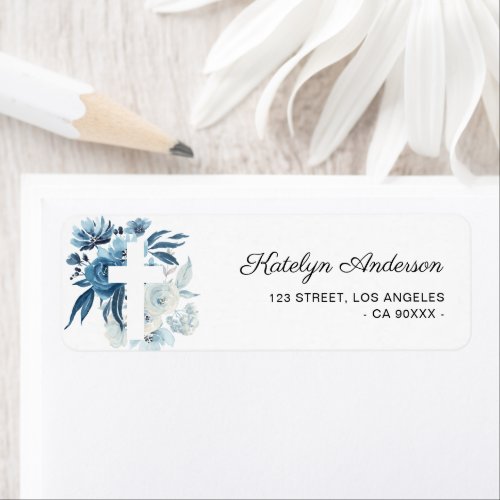 lovely blue floral baptism address label