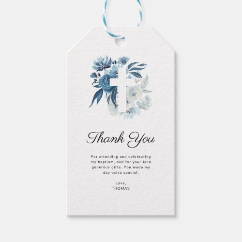 lovely blue floral baptism photo thank you gift tags