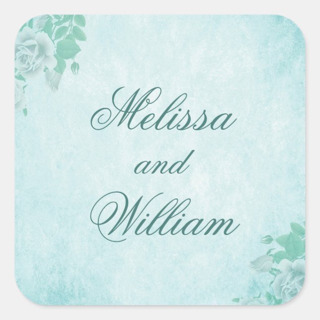 Lovely blue floral square sticker (Front)