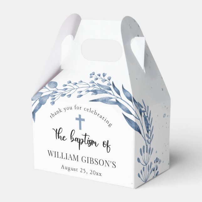 Lovely Blue Florals Baptism Favor Boxes (Front Side)