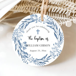 Lovely Blue Florals Baptism Favor Tags