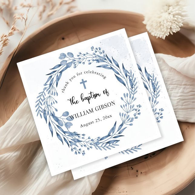 Lovely Blue Florals Baptism  Napkins (Creator Uploaded)