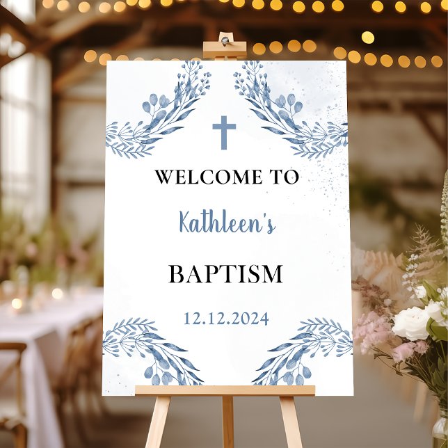 Lovely Blue Florals Baptism Welcome Sign (Creator Uploaded)