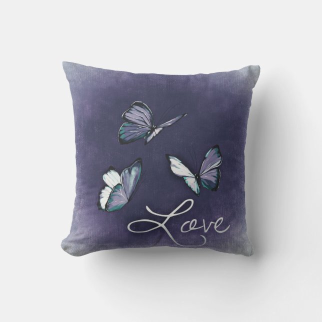 lovely Blue & Gray Butterfly Valentine Day Pillow (Front)