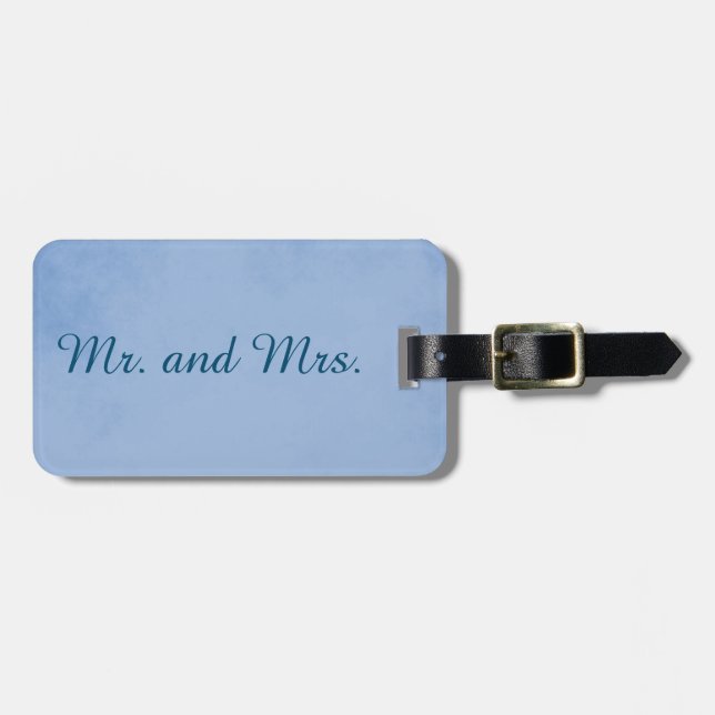 Lovely Blue Mr. and Mrs. Parchment Luggage Tag (Front Horizontal)