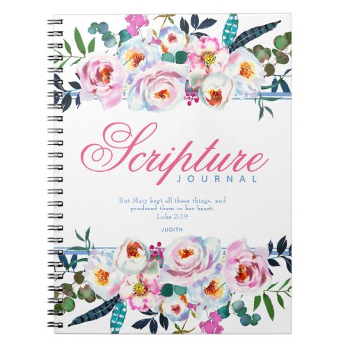 Lovely Blue Pink Floral Named Scripture Journal