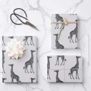 Lovely Blue Silver Giraffes Wrapping Paper Sheets