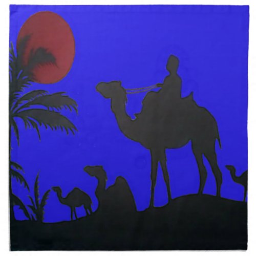 Lovely Blue Sky Sunset Camel Safari Silhouette Cloth Napkin