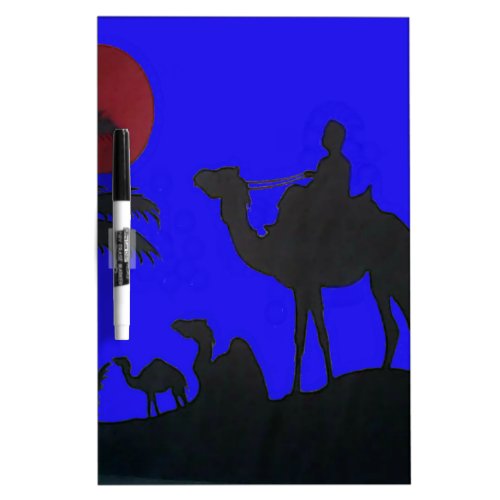 Lovely Blue Sky Sunset Camel Safari Silhouette Dry_Erase Board