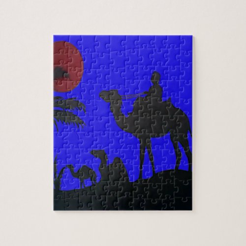 Lovely Blue Sky Sunset Camel Safari Silhouette Jigsaw Puzzle