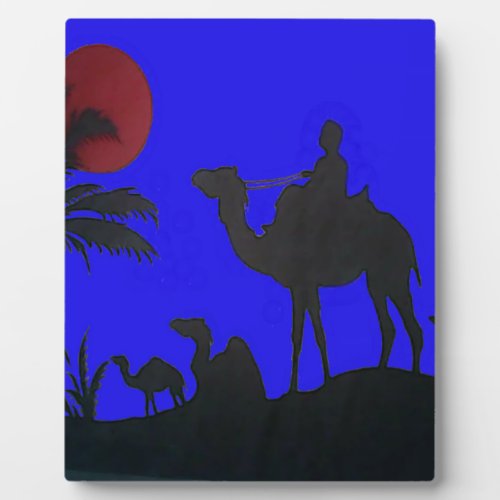 Lovely Blue Sky Sunset Camel Safari Silhouette Plaque