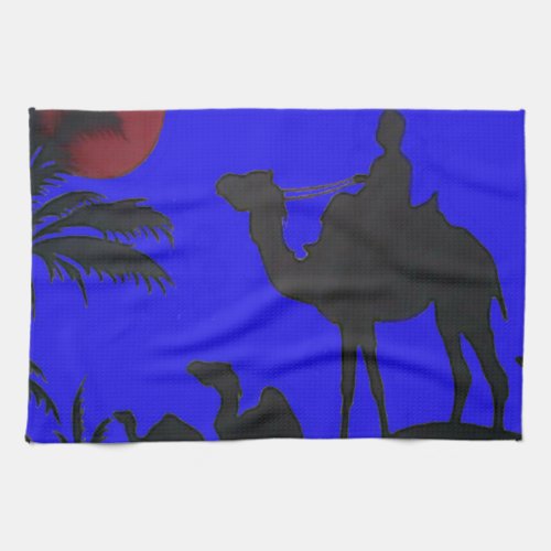 Lovely Blue Sky Sunset Camel Safari Silhouette Towel