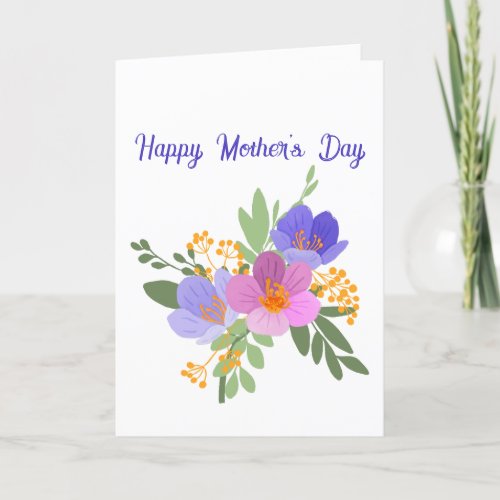 Lovely Blue Violet Floral Mothers Day Holiday Card