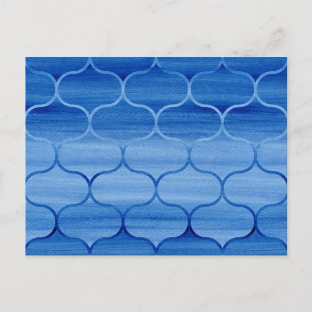 Lovely Blue Watercolor Ogee Pattern Postcard (Front)
