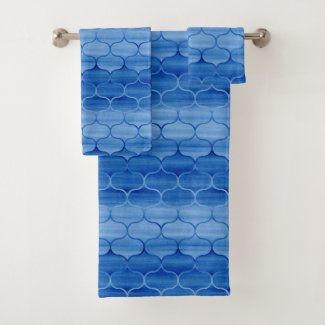 Lovely Blue Watercolor Ogee Pattern Towel Set