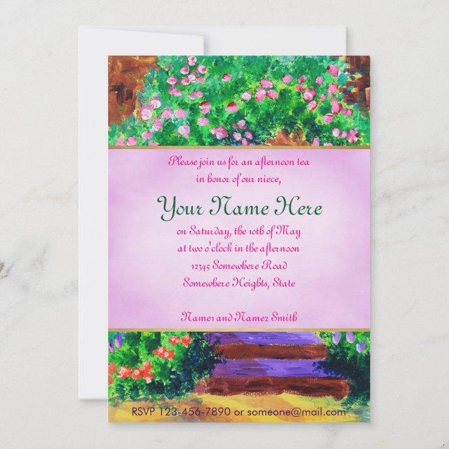 Lovely Blue Wooden Door to Secret Rose Garden Invitation (Back)