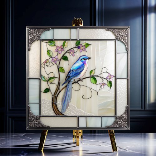 Lovely Bluebird 2 on Flowering Vine Ceramic Tile